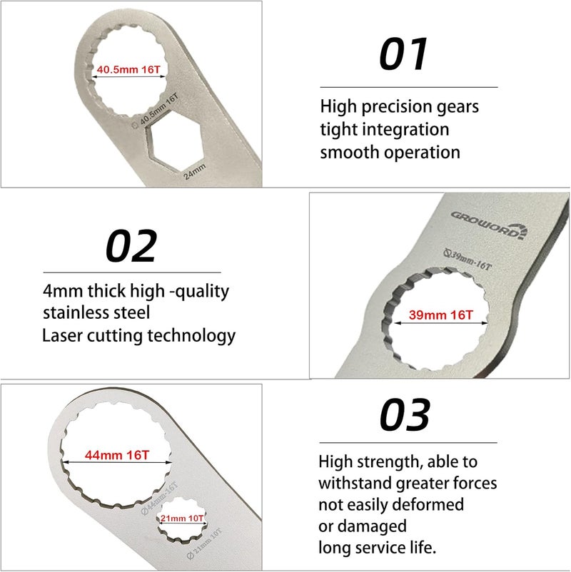 groword Multi -function Bottom Bracket Wrench，Suitable for BB wrench in 39 40.5 44mm outer diameter，16 Notch - Image 3